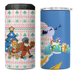 Somalia Christmas 4 in 1 Can Cooler Tumbler Santa Cheetah Christmas Tree Village Scene and Festive Snowflake - African Pride