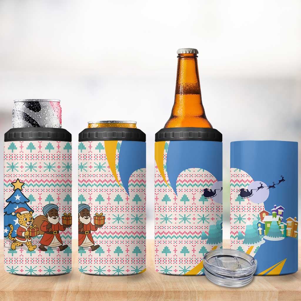 Somalia Christmas 4 in 1 Can Cooler Tumbler Santa Cheetah Christmas Tree Village Scene and Festive Snowflake - African Pride