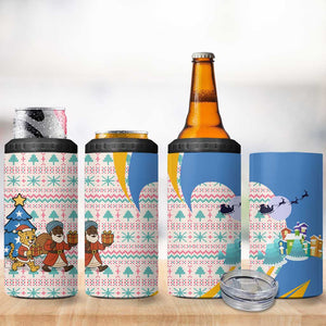 Somalia Christmas 4 in 1 Can Cooler Tumbler Santa Cheetah Christmas Tree Village Scene and Festive Snowflake - African Pride