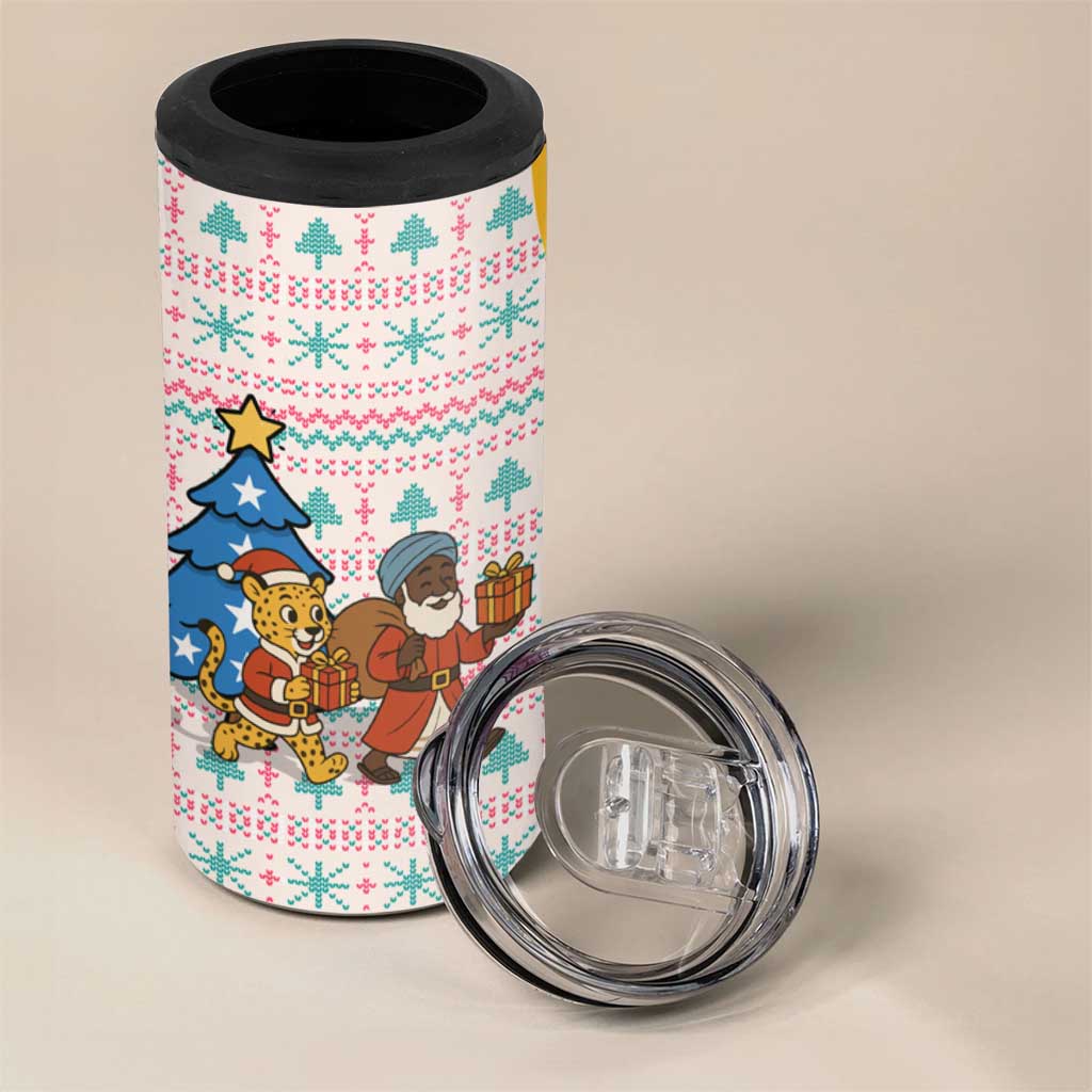 Somalia Christmas 4 in 1 Can Cooler Tumbler Santa Cheetah Christmas Tree Village Scene and Festive Snowflake - African Pride
