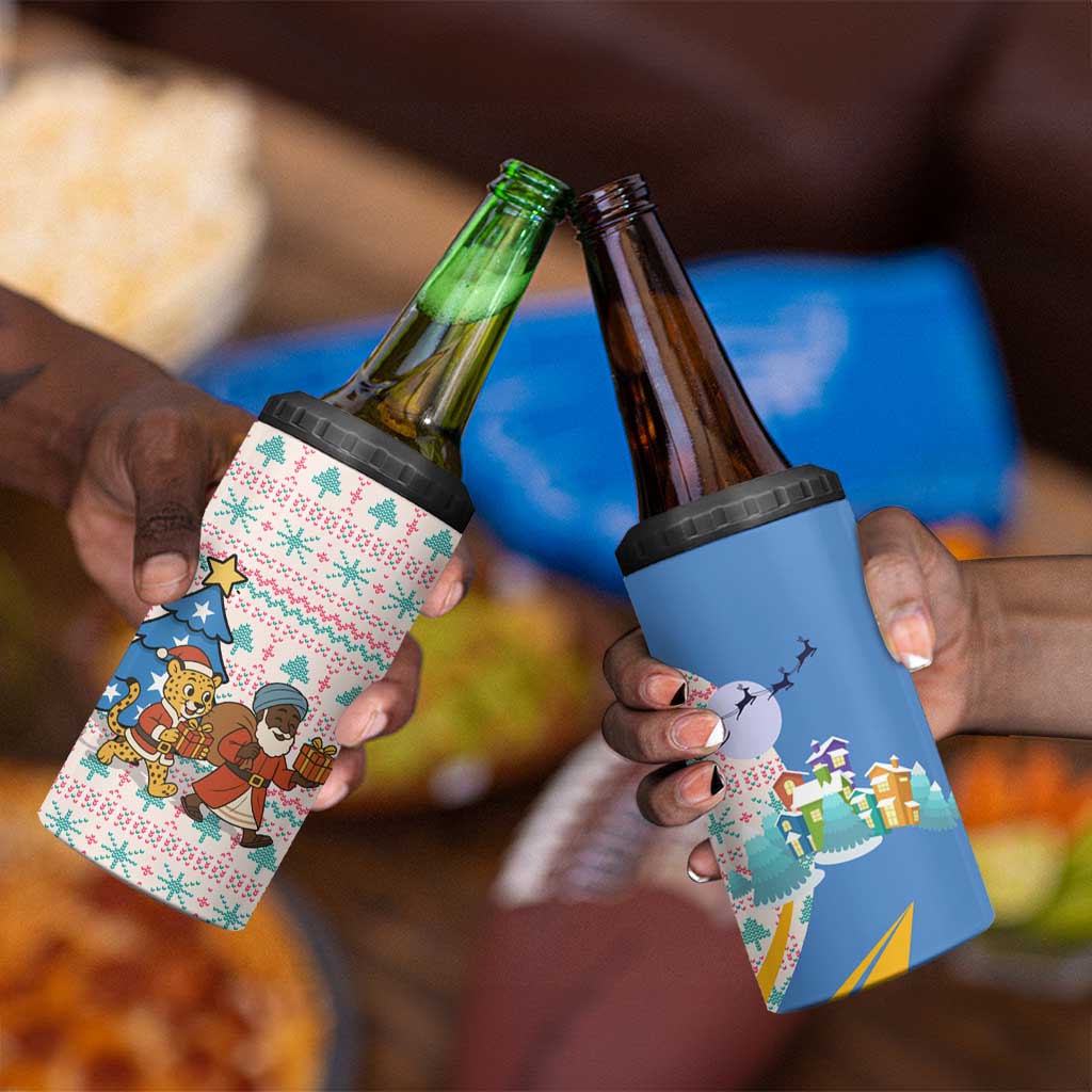 Somalia Christmas 4 in 1 Can Cooler Tumbler Santa Cheetah Christmas Tree Village Scene and Festive Snowflake - African Pride