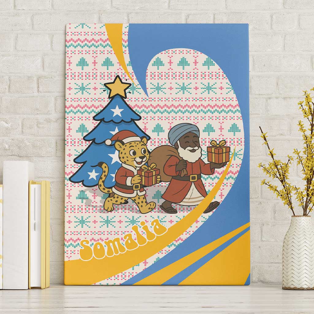 Somalia Christmas Canvas Wall Art Santa Cheetah Christmas Tree Village Scene and Festive Snowflake - African Pride