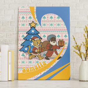 Somalia Christmas Canvas Wall Art Santa Cheetah Christmas Tree Village Scene and Festive Snowflake - African Pride