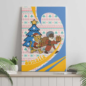 Somalia Christmas Canvas Wall Art Santa Cheetah Christmas Tree Village Scene and Festive Snowflake - African Pride