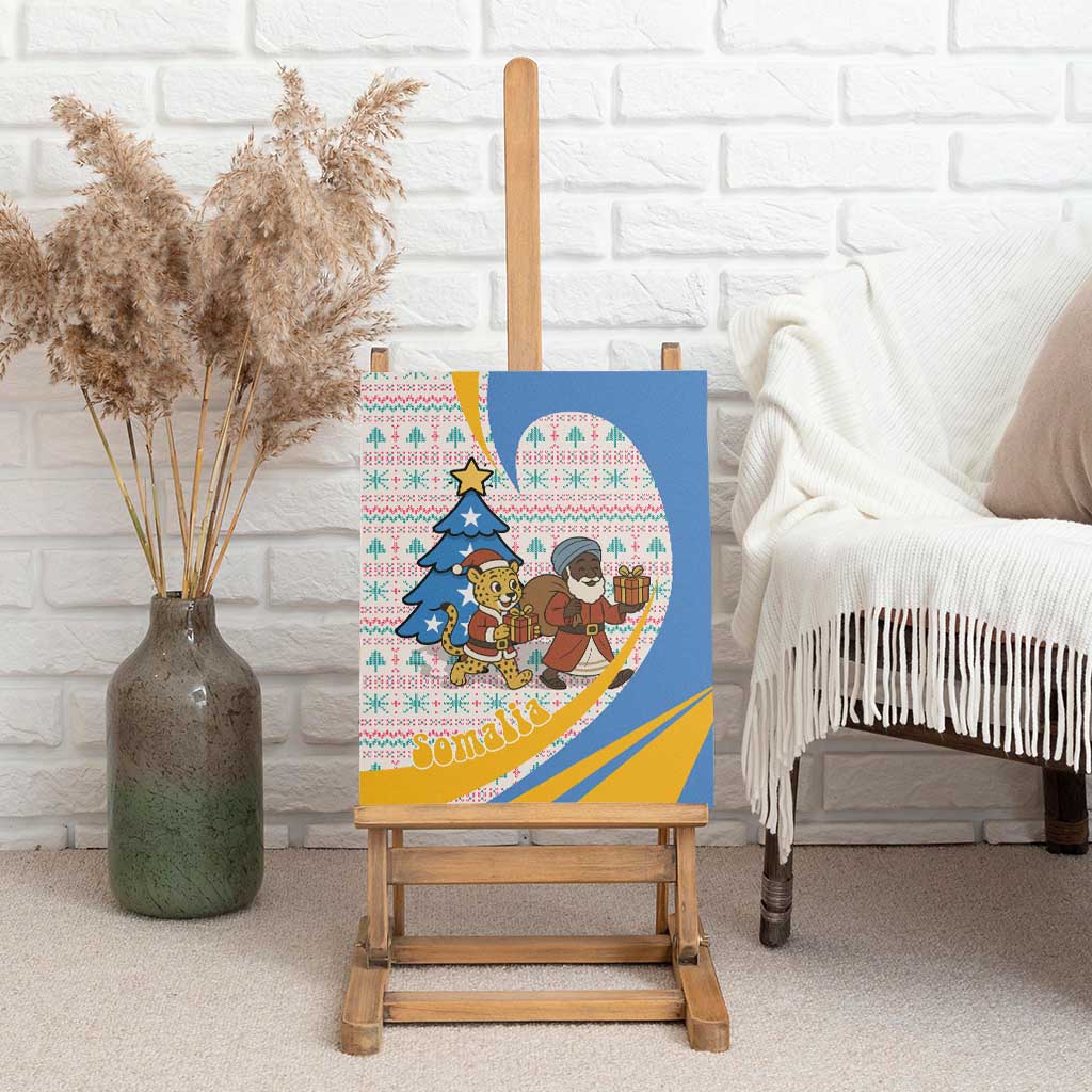 Somalia Christmas Canvas Wall Art Santa Cheetah Christmas Tree Village Scene and Festive Snowflake - African Pride