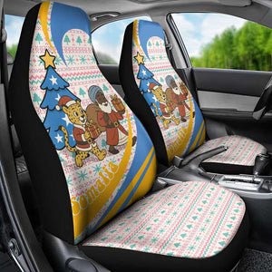 Somalia Christmas Car Seat Cover Santa Cheetah Christmas Tree Village Scene and Festive Snowflake - African Pride