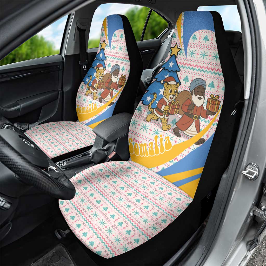 Somalia Christmas Car Seat Cover Santa Cheetah Christmas Tree Village Scene and Festive Snowflake - African Pride
