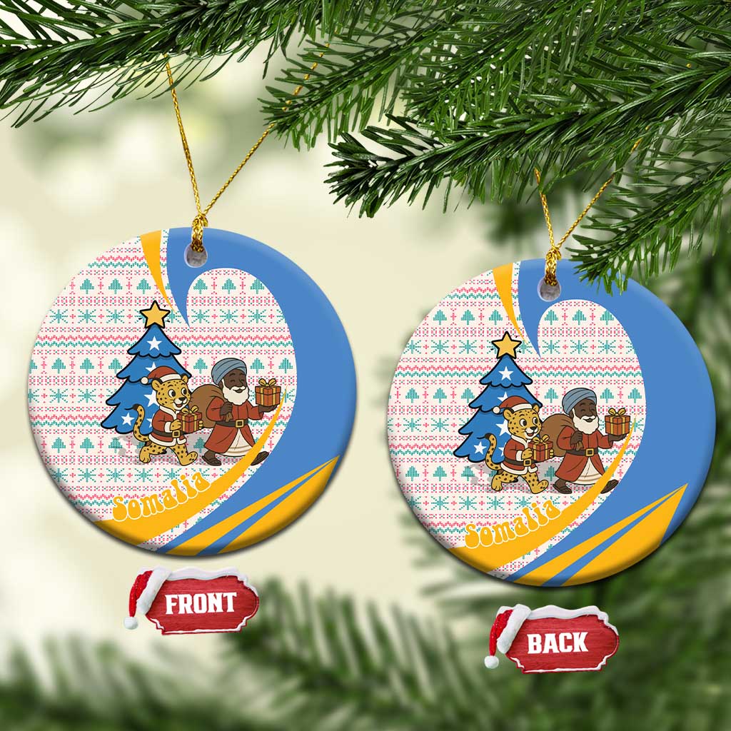Somalia Christmas Ceramic Ornament Santa Cheetah Christmas Tree Village Scene and Festive Snowflake - African Pride