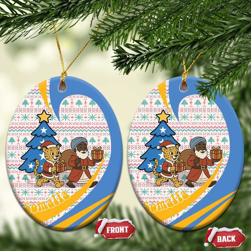 Somalia Christmas Ceramic Ornament Santa Cheetah Christmas Tree Village Scene and Festive Snowflake - African Pride