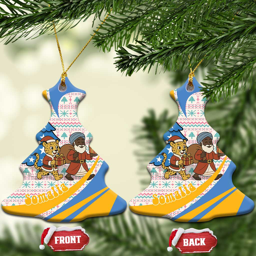 Somalia Christmas Ceramic Ornament Santa Cheetah Christmas Tree Village Scene and Festive Snowflake - African Pride