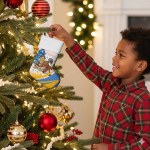 Somalia Christmas Stocking Santa Cheetah Christmas Tree Village Scene and Festive Snowflake - African Pride