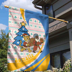 Somalia Christmas Garden Flag Santa Cheetah Christmas Tree Village Scene and Festive Snowflake - African Pride