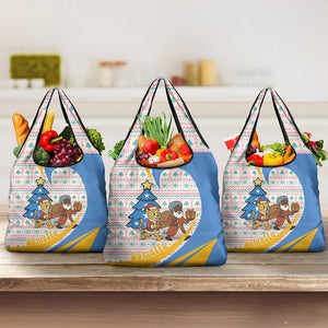 Somalia Christmas Grocery Bag Santa Cheetah Christmas Tree Village Scene and Festive Snowflake - African Pride