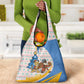 Somalia Christmas Grocery Bag Santa Cheetah Christmas Tree Village Scene and Festive Snowflake - African Pride