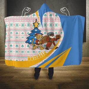 Somalia Christmas Hooded Blanket Santa Cheetah Christmas Tree Village Scene and Festive Snowflake - African Pride
