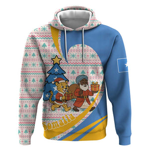 Somalia Christmas Hoodie Santa Cheetah Christmas Tree Village Scene and Festive Snowflake - African Pride
