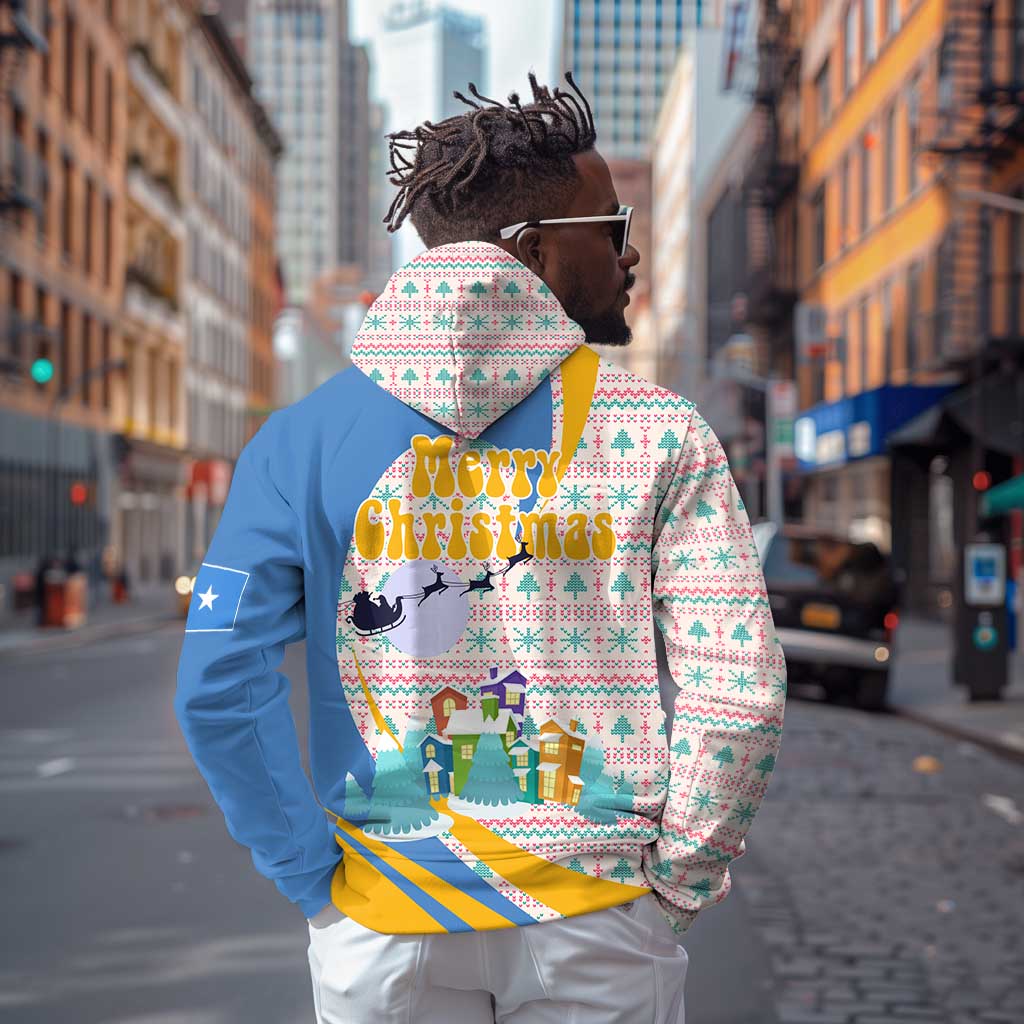 Somalia Christmas Hoodie Santa Cheetah Christmas Tree Village Scene and Festive Snowflake - African Pride