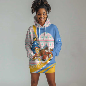 Somalia Christmas Hoodie Dress Santa Cheetah Christmas Tree Village Scene and Festive Snowflake - African Pride