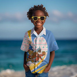 Somalia Christmas Kid Hawaiian Shirt Santa Cheetah Christmas Tree Village Scene and Festive Snowflake - African Pride