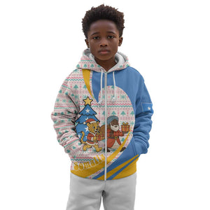 Somalia Christmas Kid Hoodie Santa Cheetah Christmas Tree Village Scene and Festive Snowflake - African Pride