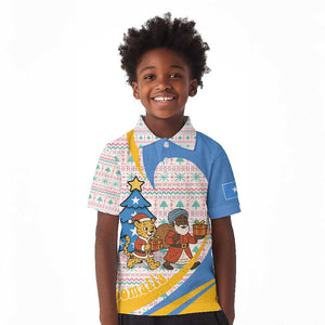 Somalia Christmas Kid Polo Shirt Santa Cheetah Christmas Tree Village Scene and Festive Snowflake - African Pride