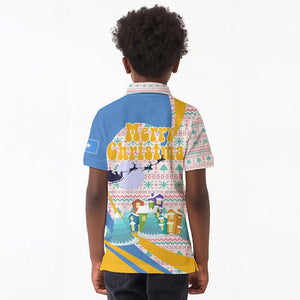 Somalia Christmas Kid Polo Shirt Santa Cheetah Christmas Tree Village Scene and Festive Snowflake - African Pride