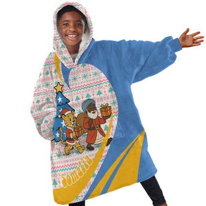 Somalia Christmas Kid Wearable Blanket Hoodie Santa Cheetah Christmas Tree Village Scene and Festive Snowflake - African Pride