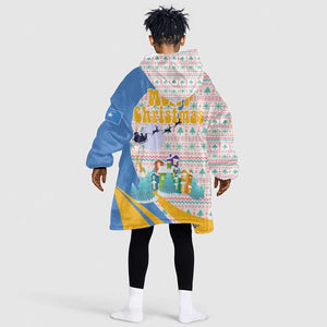 Somalia Christmas Kid Wearable Blanket Hoodie Santa Cheetah Christmas Tree Village Scene and Festive Snowflake - African Pride