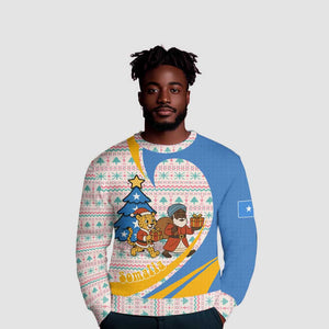 Somalia Christmas Ugly Christmas Sweater Santa Cheetah Christmas Tree Village Scene and Festive Snowflake - African Pride