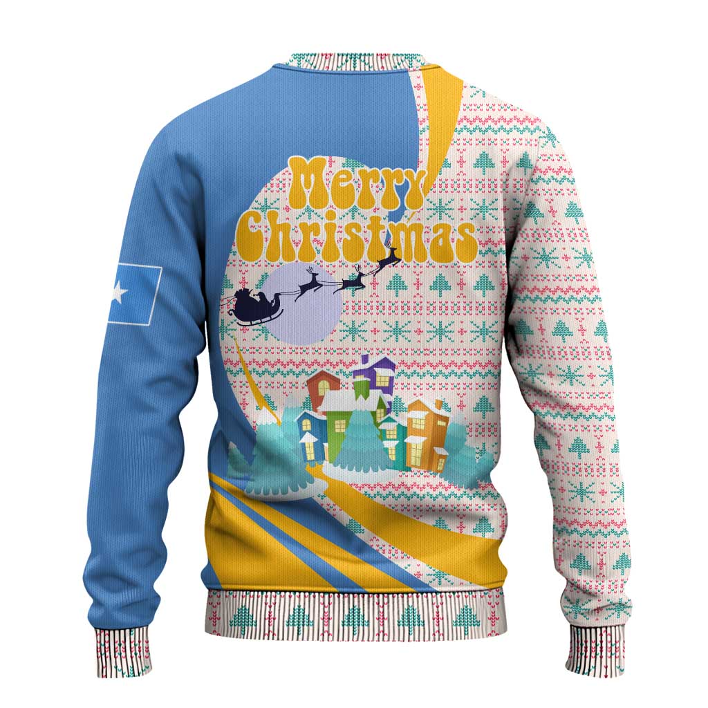 Somalia Christmas Ugly Christmas Sweater Santa Cheetah Christmas Tree Village Scene and Festive Snowflake - African Pride