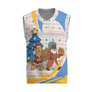 Somalia Christmas Knitted V-Neck Vest Santa Cheetah Christmas Tree Village Scene and Festive Snowflake - African Pride
