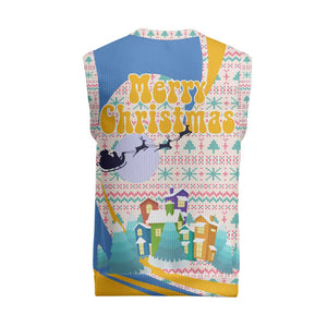 Somalia Christmas Knitted V-Neck Vest Santa Cheetah Christmas Tree Village Scene and Festive Snowflake - African Pride