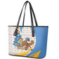 Somalia Christmas Leather Tote Bag Santa Cheetah Christmas Tree Village Scene and Festive Snowflake - African Pride