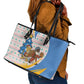 Somalia Christmas Leather Tote Bag Santa Cheetah Christmas Tree Village Scene and Festive Snowflake - African Pride