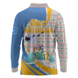 Somalia Christmas Long Sleeve Polo Shirt Santa Cheetah Christmas Tree Village Scene and Festive Snowflake - African Pride