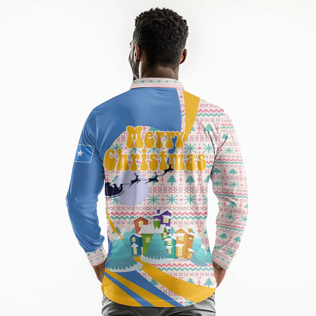 Somalia Christmas Long Sleeve Polo Shirt Santa Cheetah Christmas Tree Village Scene and Festive Snowflake - African Pride