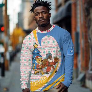 Somalia Christmas Long Sleeve Shirt Santa Cheetah Christmas Tree Village Scene and Festive Snowflake - African Pride