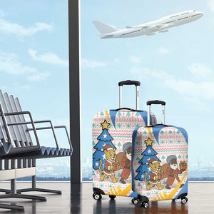 Somalia Christmas Luggage Cover Santa Cheetah Christmas Tree Village Scene and Festive Snowflake - African Pride