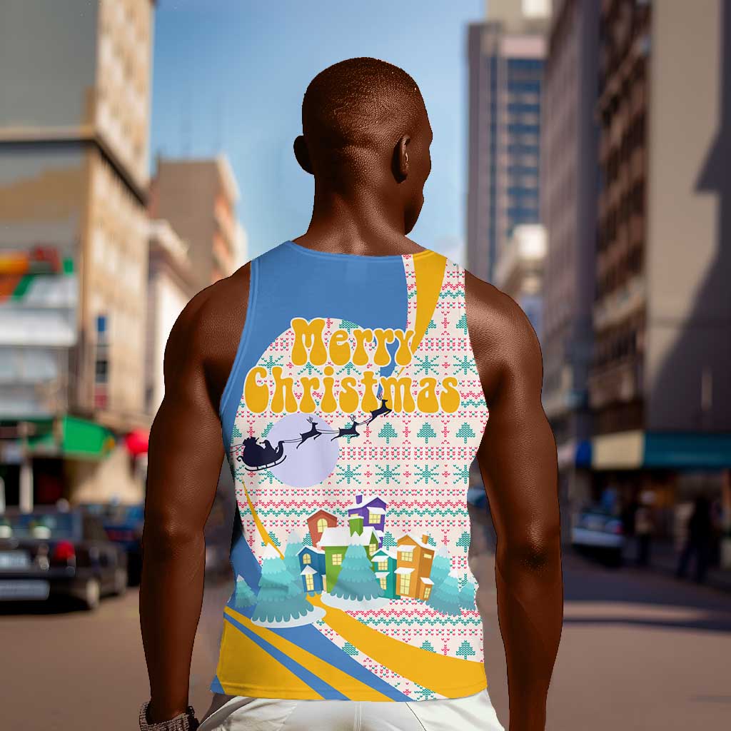 Somalia Christmas Men Tank Top Santa Cheetah Christmas Tree Village Scene and Festive Snowflake - African Pride