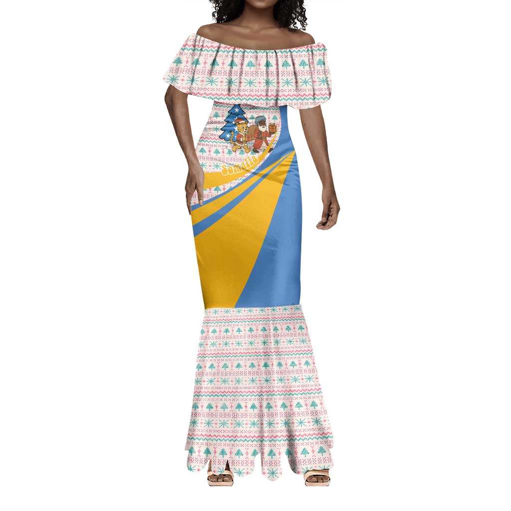Somalia Christmas Mermaid Dress Santa Cheetah Christmas Tree Village Scene and Festive Snowflake - African Pride