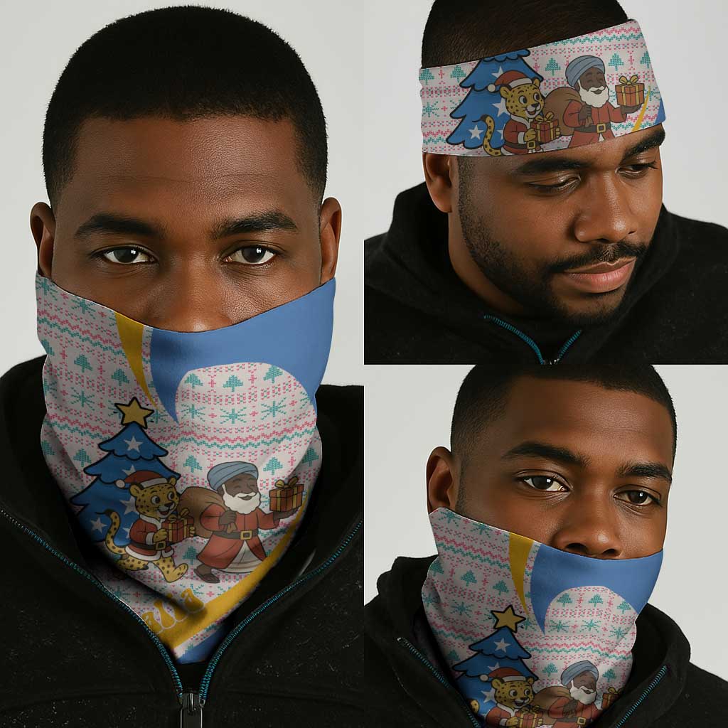 Somalia Christmas Neck Gaiter Santa Cheetah Christmas Tree Village Scene and Festive Snowflake - African Pride