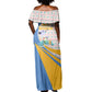 Somalia Christmas Off Shoulder Maxi Dress Santa Cheetah Christmas Tree Village Scene and Festive Snowflake - African Pride