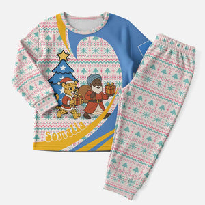 Somalia Christmas Pajama Set Santa Cheetah Christmas Tree Village Scene and Festive Snowflake - African Pride