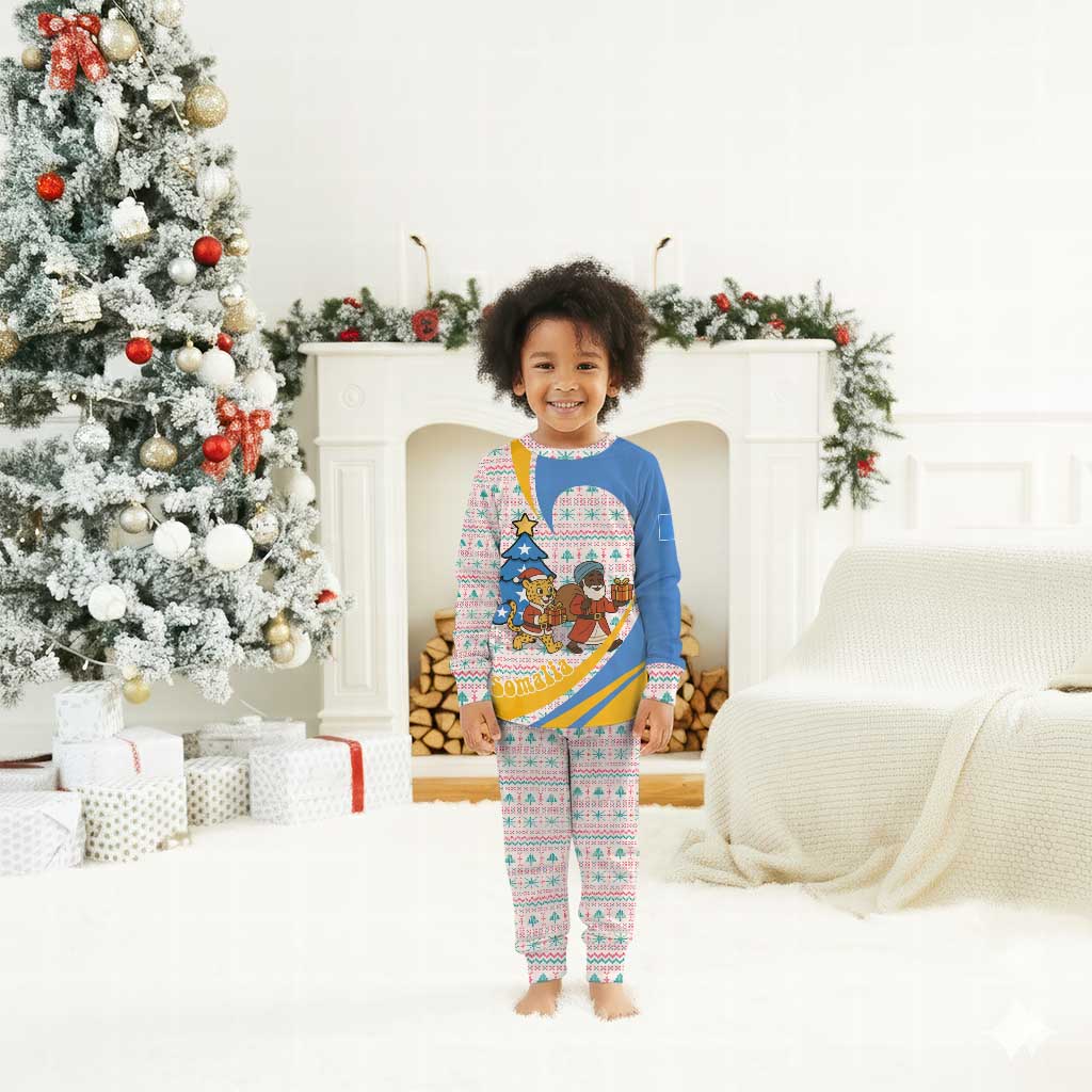 Somalia Christmas Pajama Set Santa Cheetah Christmas Tree Village Scene and Festive Snowflake - African Pride