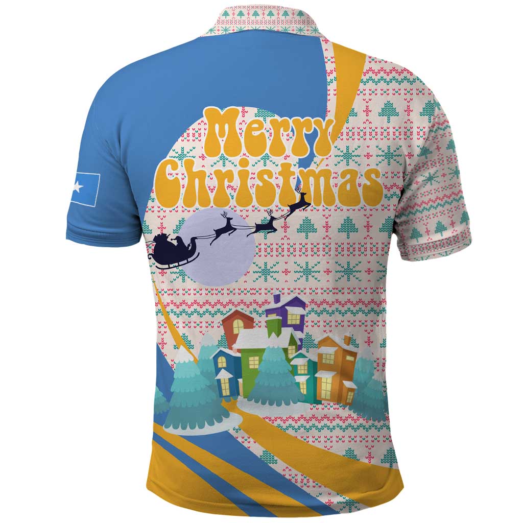 Somalia Christmas Polo Shirt Santa Cheetah Christmas Tree Village Scene and Festive Snowflake - African Pride