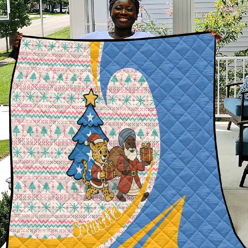 Somalia Christmas Quilt Santa Cheetah Christmas Tree Village Scene and Festive Snowflake - African Pride