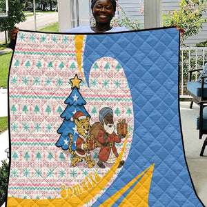 Somalia Christmas Quilt Santa Cheetah Christmas Tree Village Scene and Festive Snowflake - African Pride