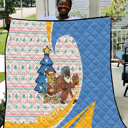 Somalia Christmas Quilt Santa Cheetah Christmas Tree Village Scene and Festive Snowflake - African Pride