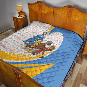 Somalia Christmas Quilt Santa Cheetah Christmas Tree Village Scene and Festive Snowflake - African Pride