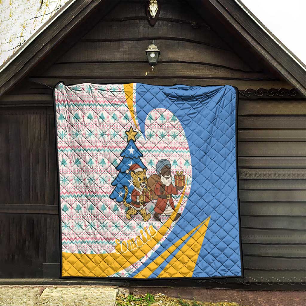 Somalia Christmas Quilt Santa Cheetah Christmas Tree Village Scene and Festive Snowflake - African Pride